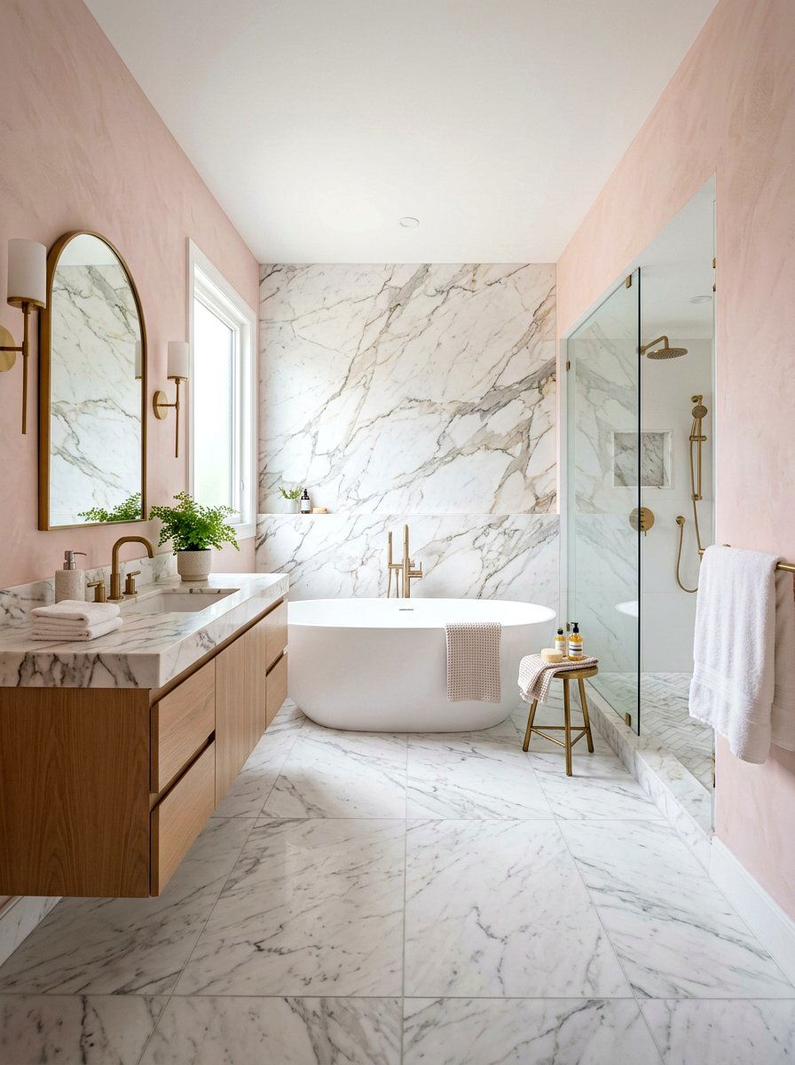 Blush pink and white marble bathroom - 30 blush bathroom ideas