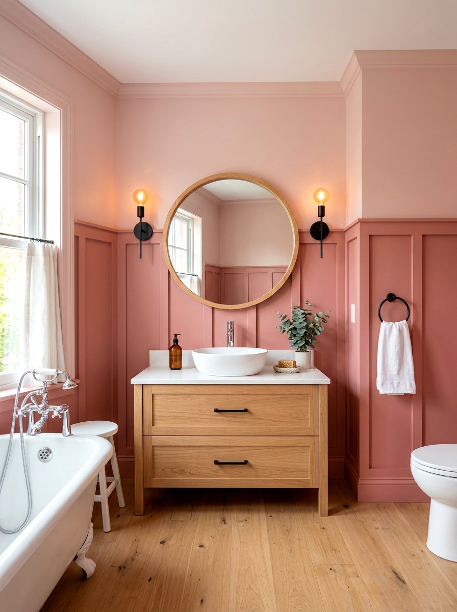 Blush pink board and batten bathroom - 30 blush bathroom ideas