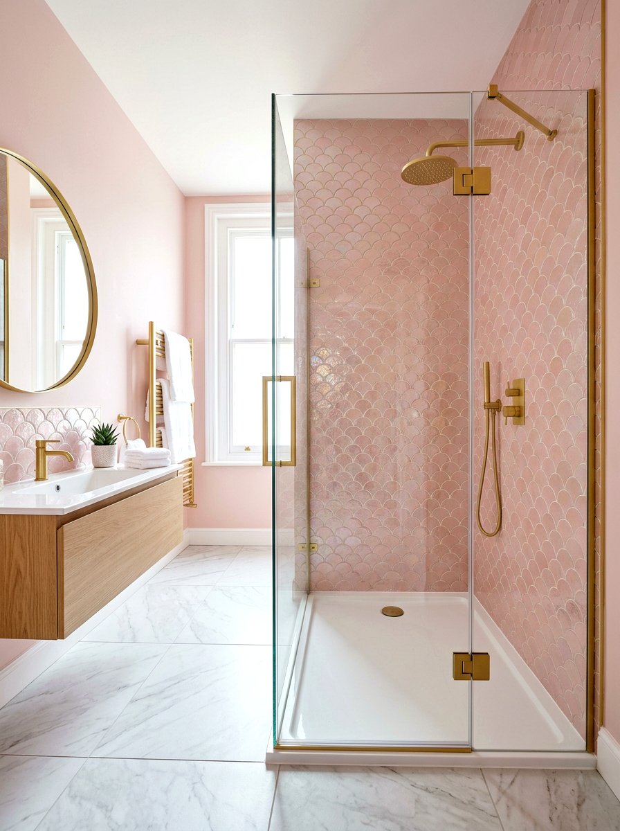 Blush pink fish scale tile bathroom - 30 blush bathroom ideas