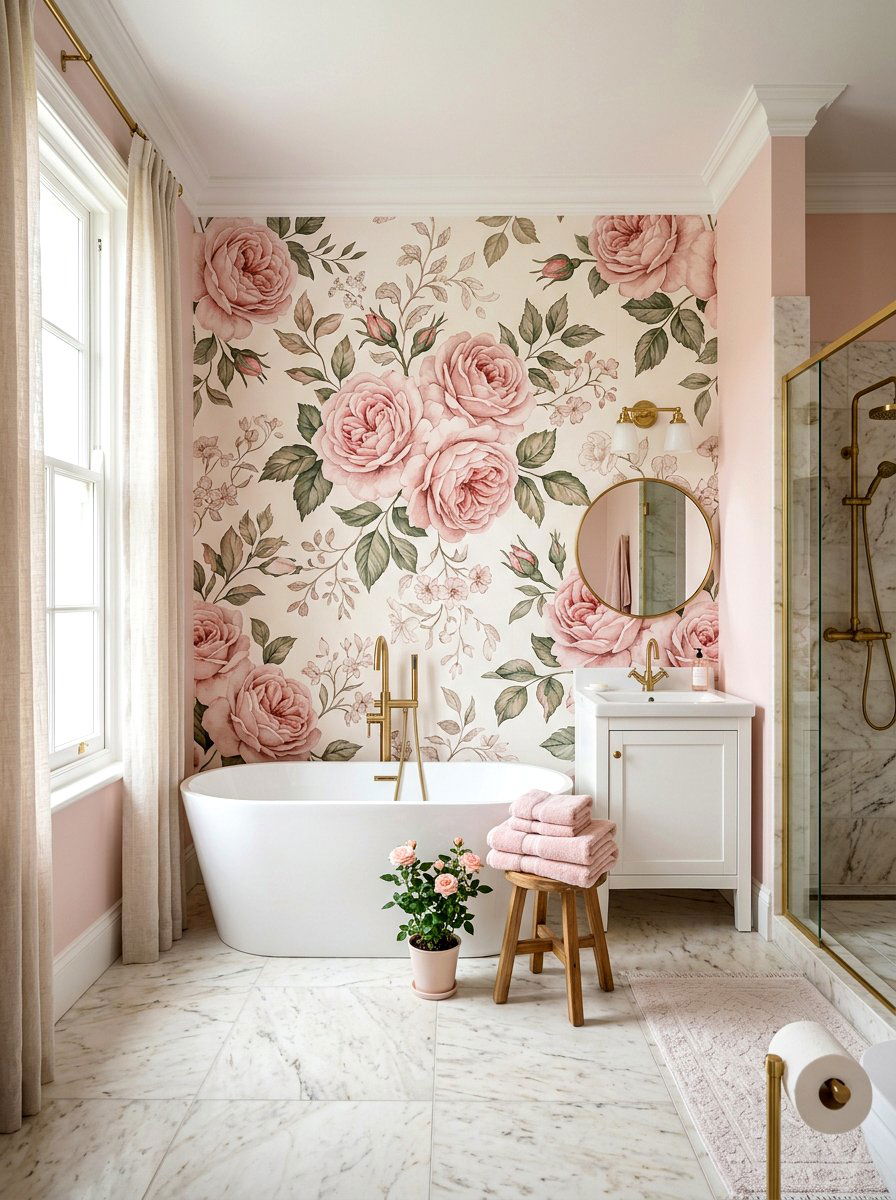 Blush pink floral bathroom - 30 blush bathroom ideas