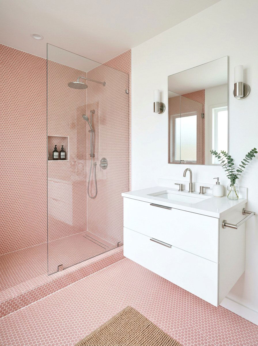 Blush pink penny tile bathroom - 30 blush bathroom ideas