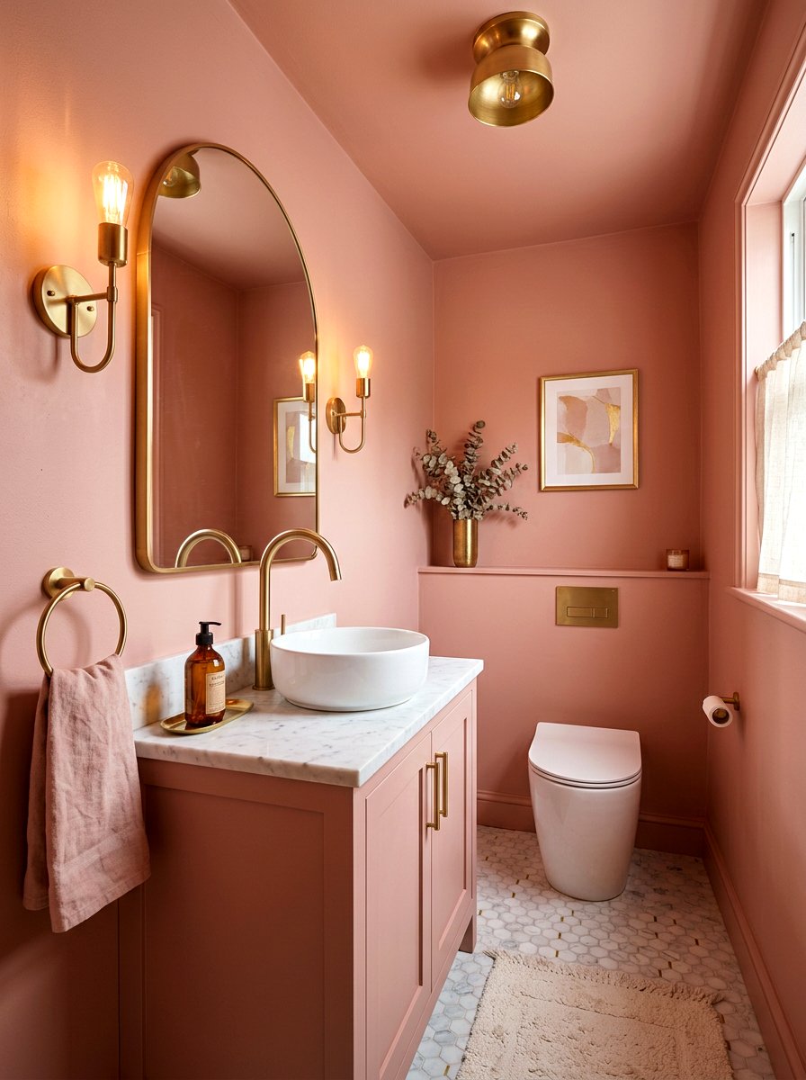 Blush pink powder room - 30 spring color drench ideas