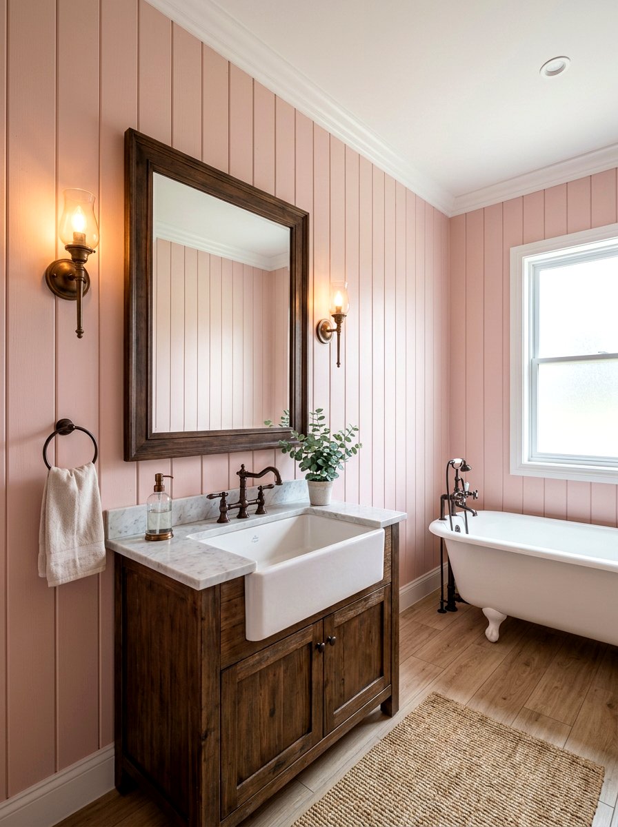 Blush pink shiplap bathroom - 30 blush bathroom ideas