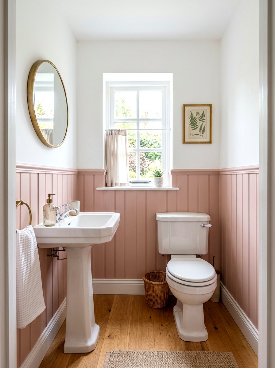 Blush pink wainscoting bathroom - 30 blush bathroom ideas