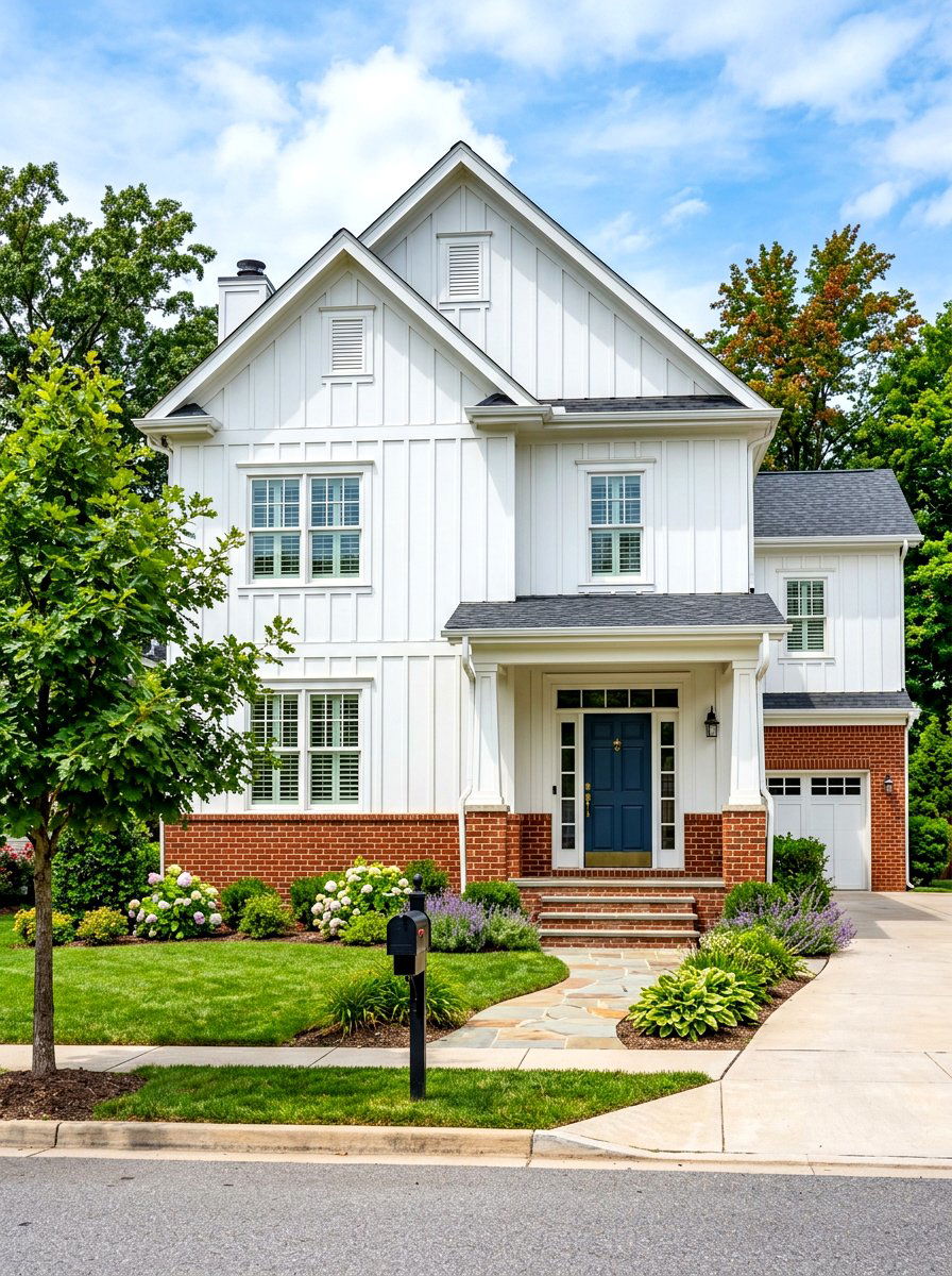 Board and batten with brick foundation - 30 board and batten exterior trim ideas