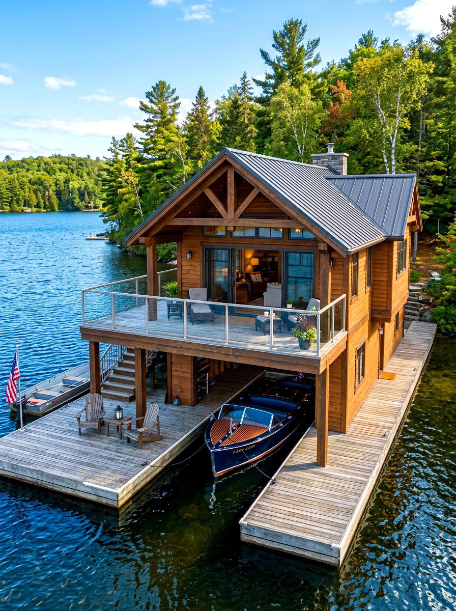 Boathouse lake house combo - 30 lake house exterior ideas