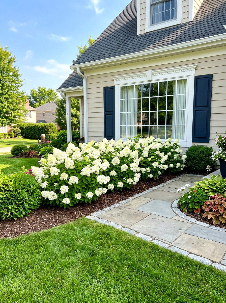 Bobo Dwarf Panicle Row - 30 hydrangea border curb appeal ideas
