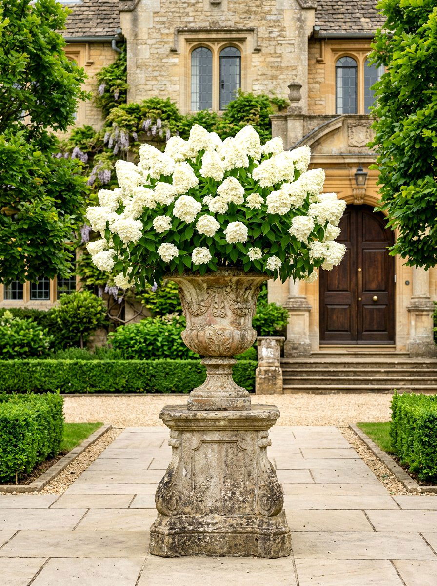 Bobo Hydrangea In Concrete Urn - 30 hydrangea porch planter ideas
