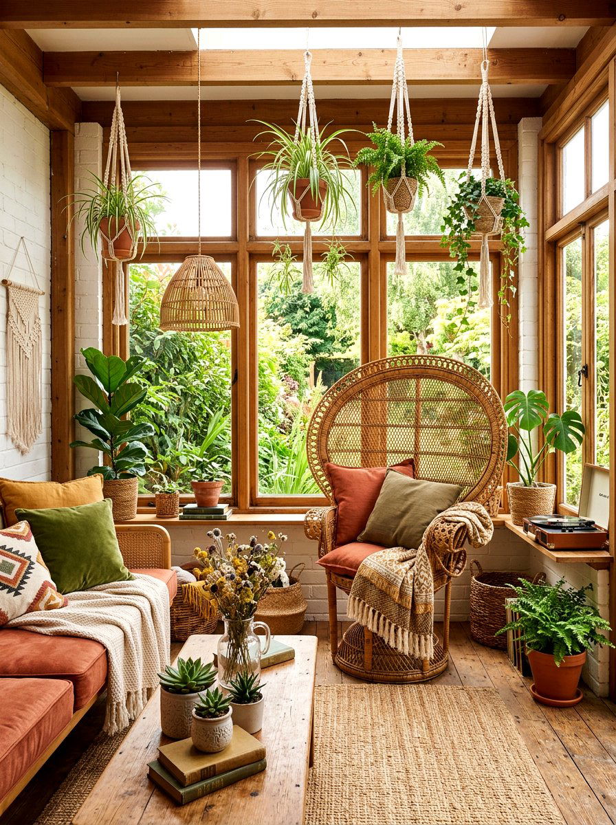 Bohemian 70s Sunroom - 30 retro home decor ideas