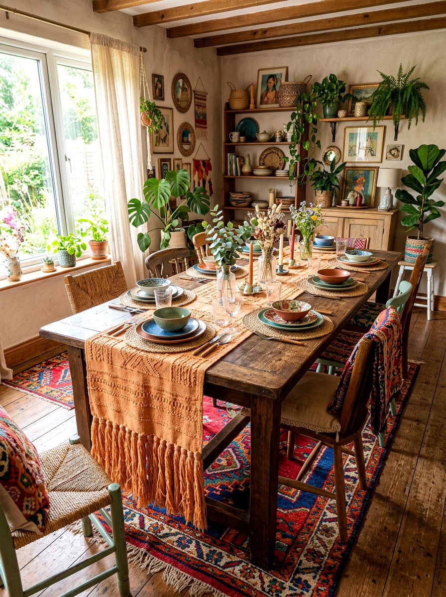 Bohemian Apricot Fringe Runner - 30 apricot table decor ideas