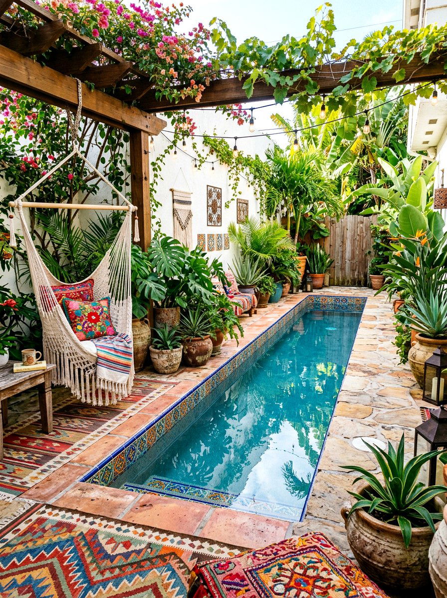 Bohemian Backyard Pool - 30 narrow pool ideas