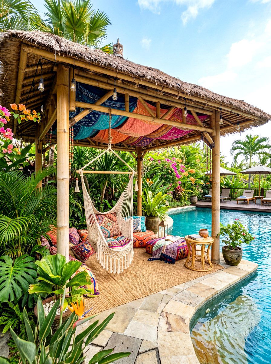 Bohemian Bamboo Poolside Gazebo - 30 poolside gazebo ideas