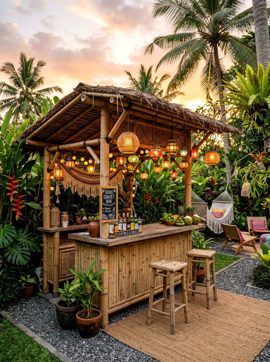 Bohemian Bamboo Station - 30 outdoor buffet table ideas