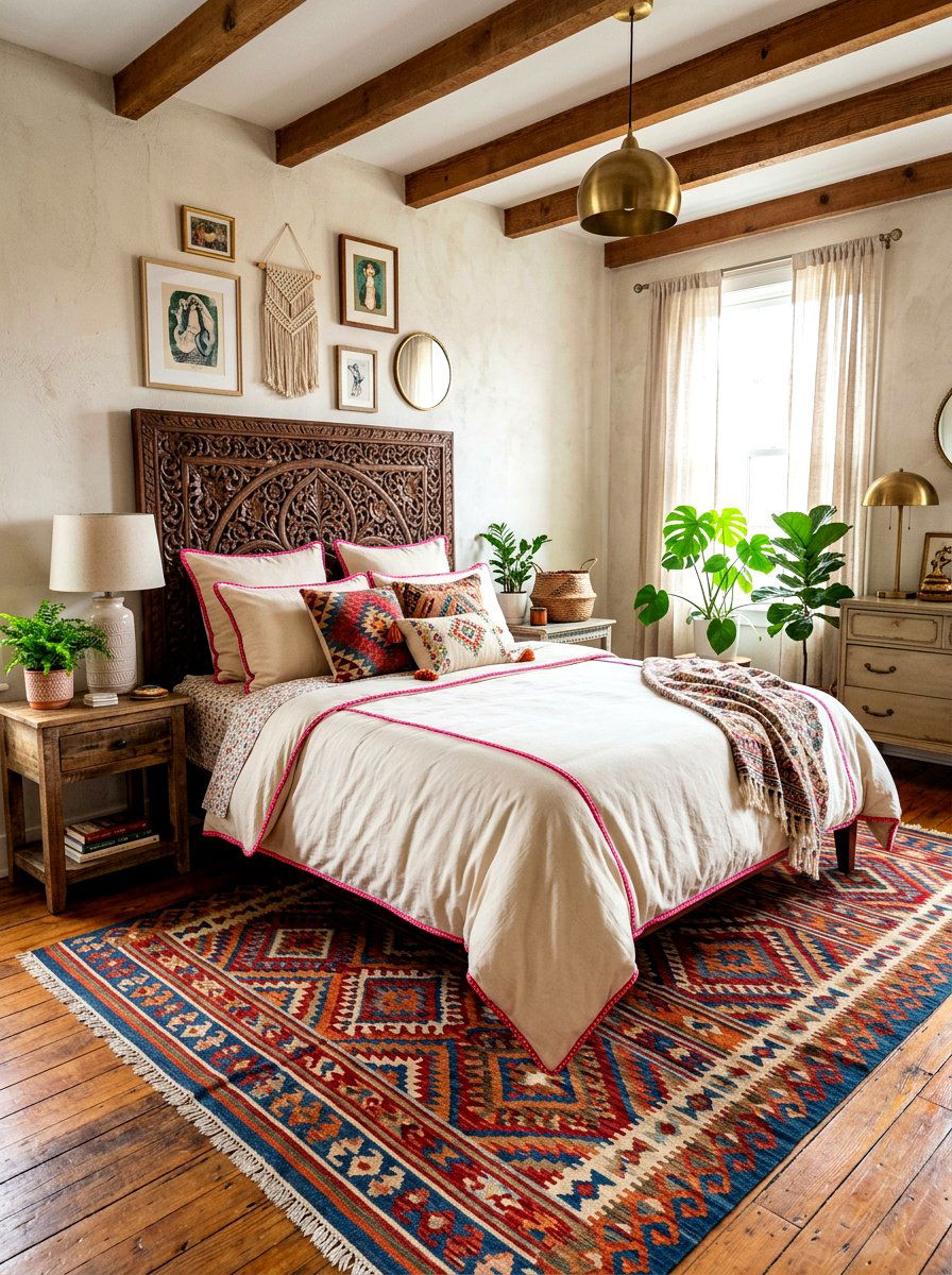 Bohemian Bedding With Colorful Piping - 30 piped bedding bedroom ideas