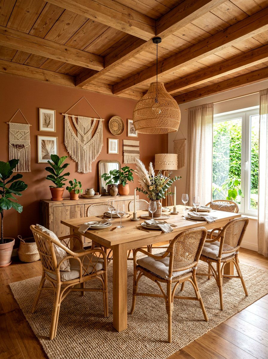 Bohemian Brown Dining Room - 30 brown dining room decor ideas