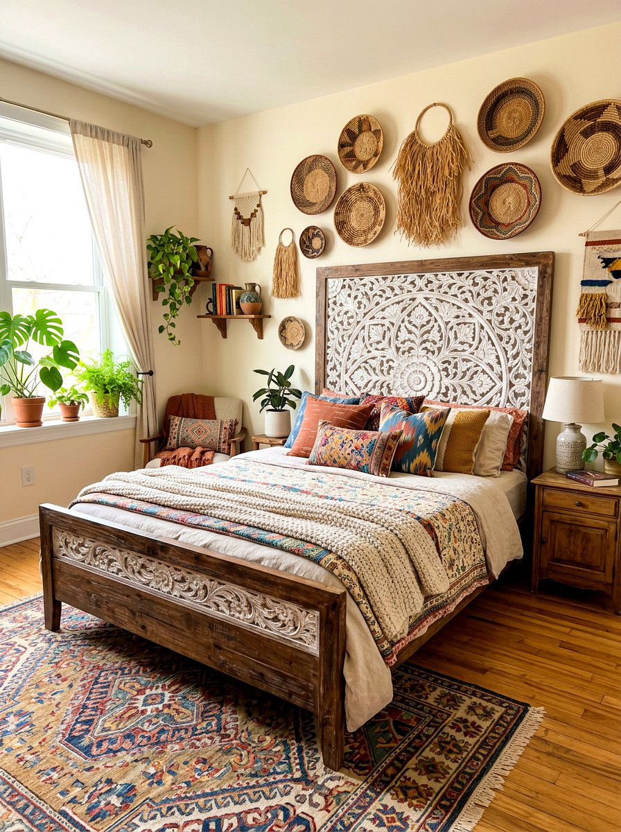 Bohemian Carved Wood Bed - 30 platform bed ideas