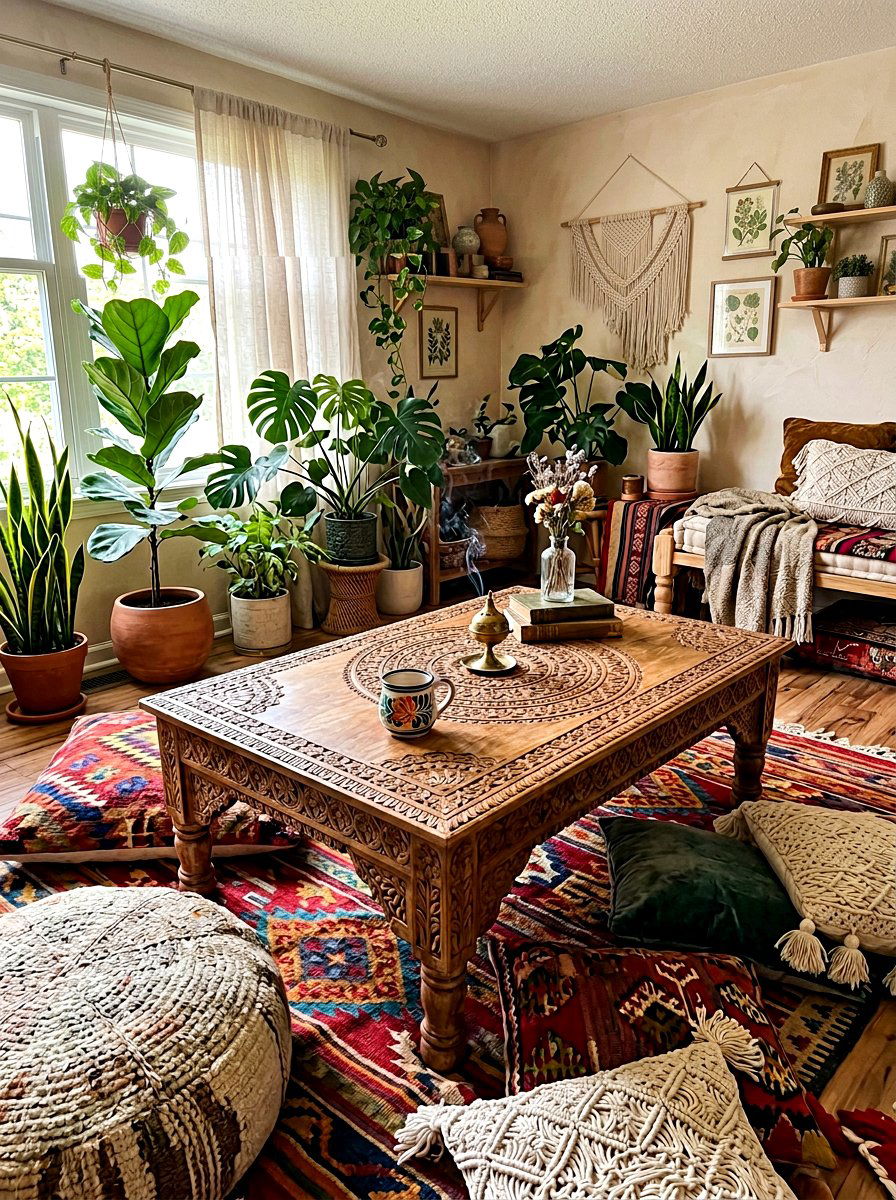 Bohemian Carved Wood Coffee Table - 30 oversized coffee table ideas
