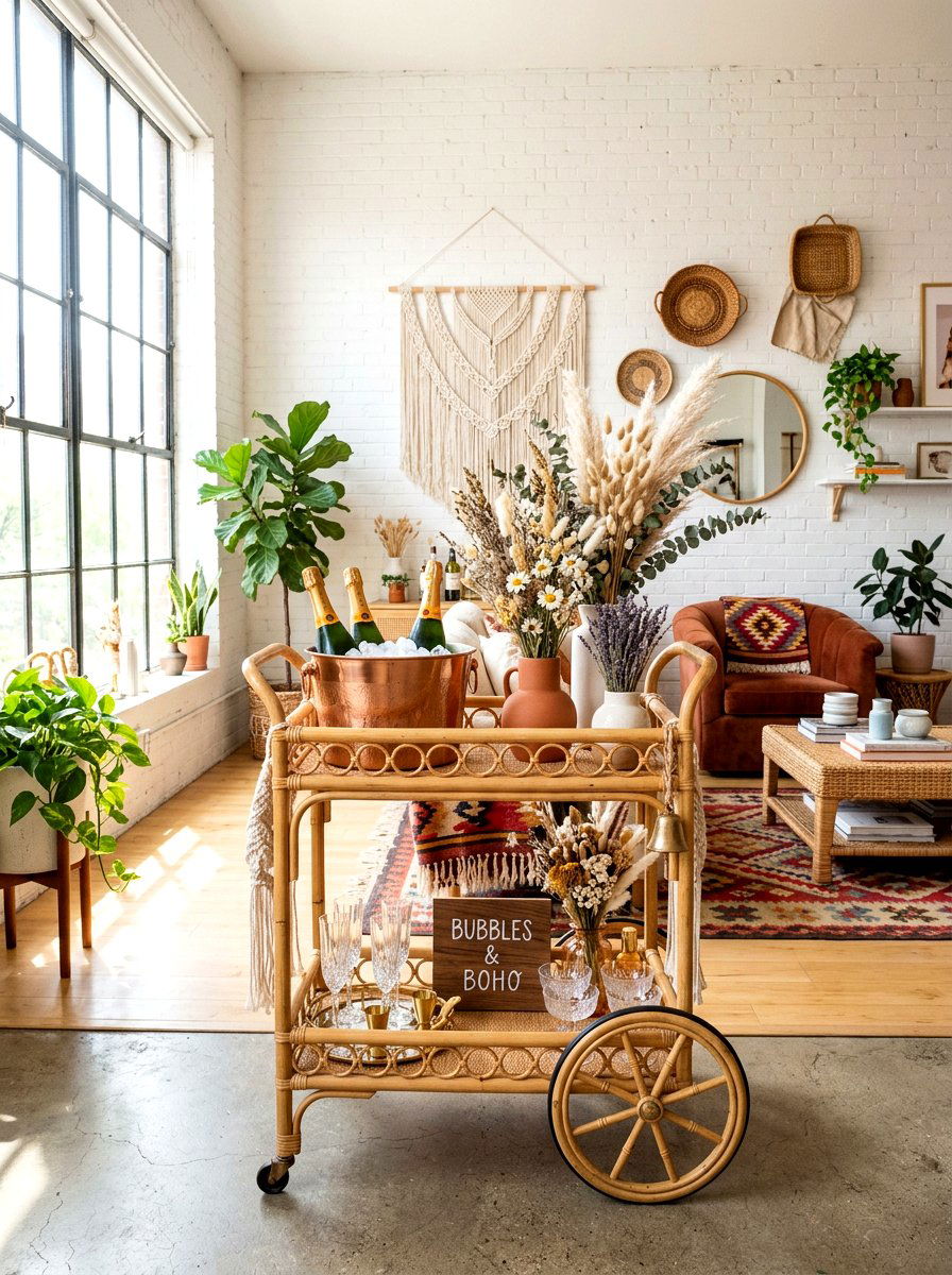 Bohemian Champagne Bar - 30 champagne cart decor ideas