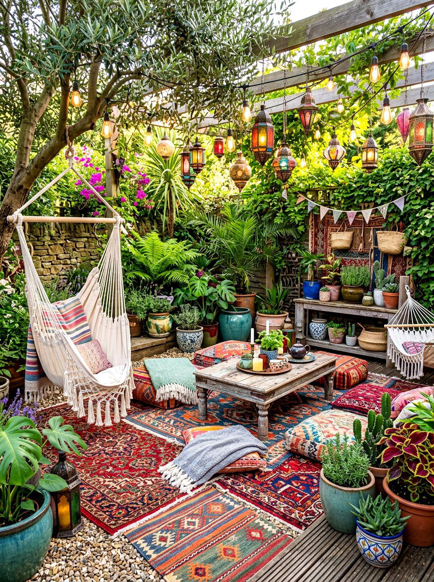 Bohemian Chic Garden Space - 30 villa patio styling ideas