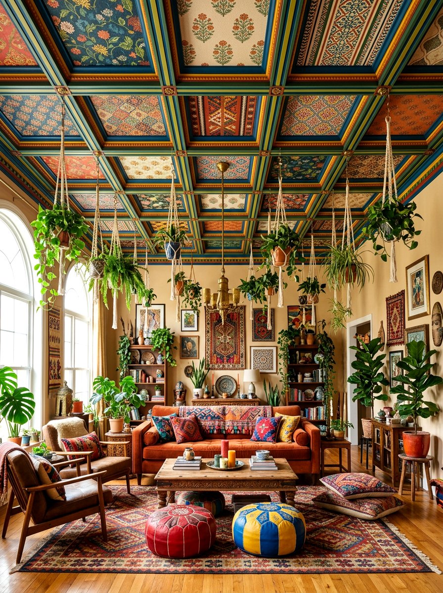 Bohemian Coffered Ceiling Living Room - 30 coffered ceiling living room ideas
