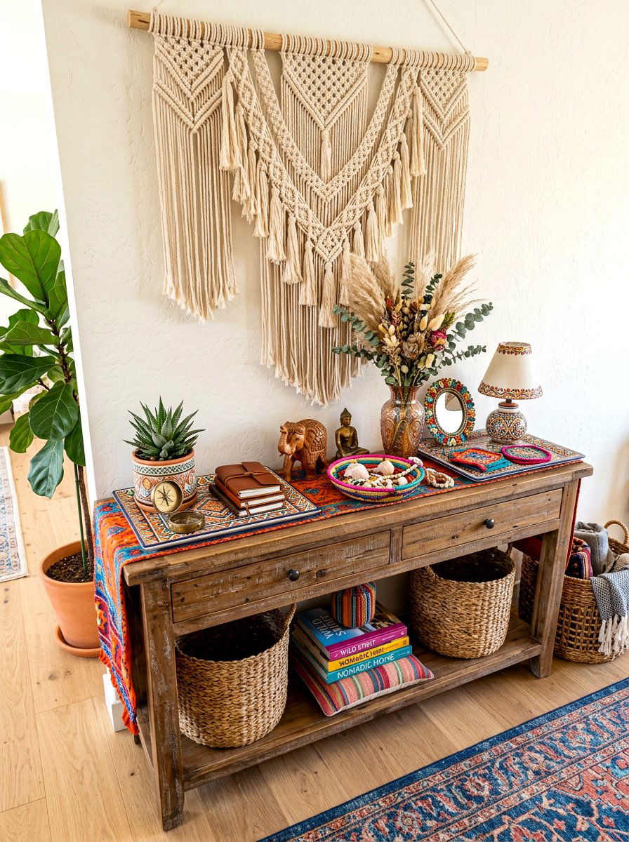 Bohemian Console Table - 30 console table decor ideas