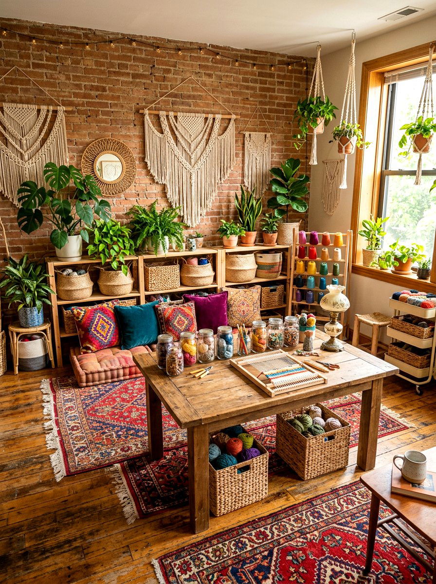 Bohemian Craft Space - 30 knitting room ideas