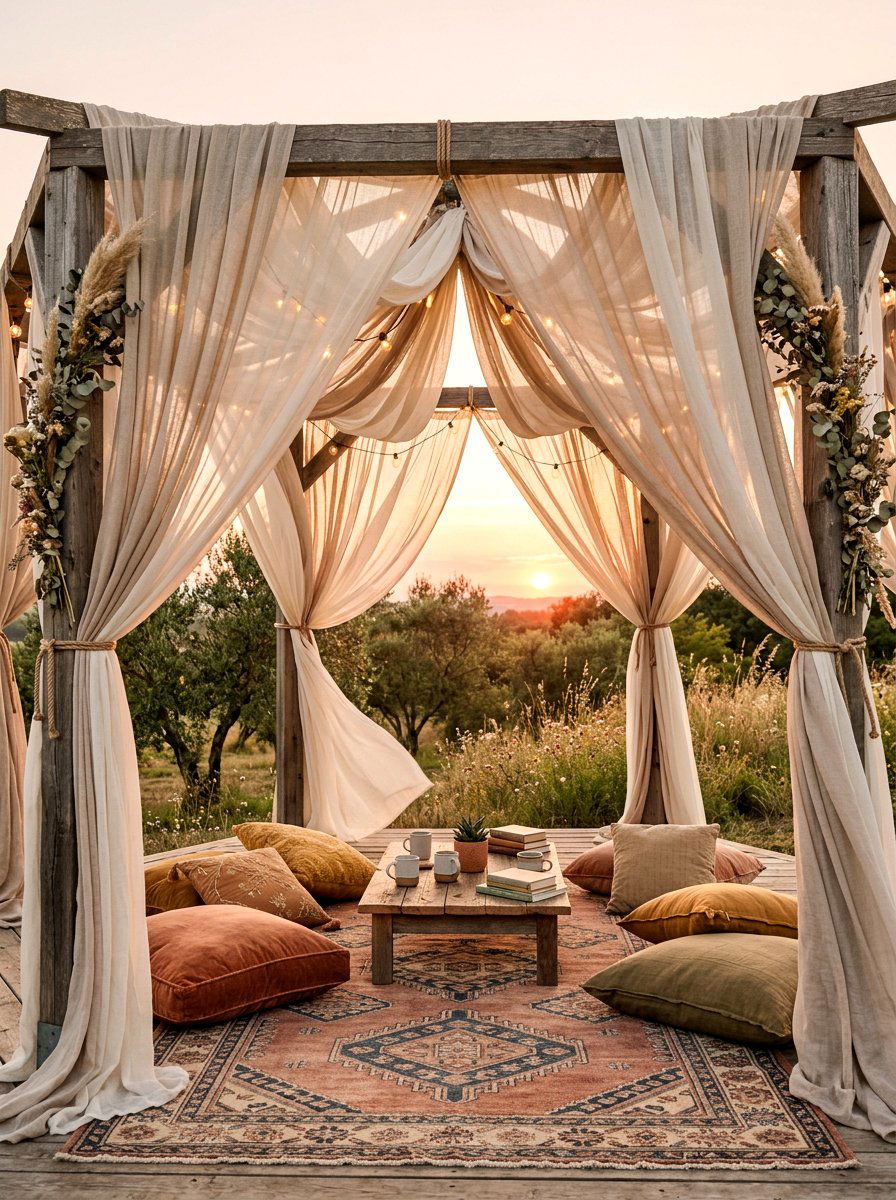 Bohemian Draped Gazebo - 30 backyard wedding gazebo ideas