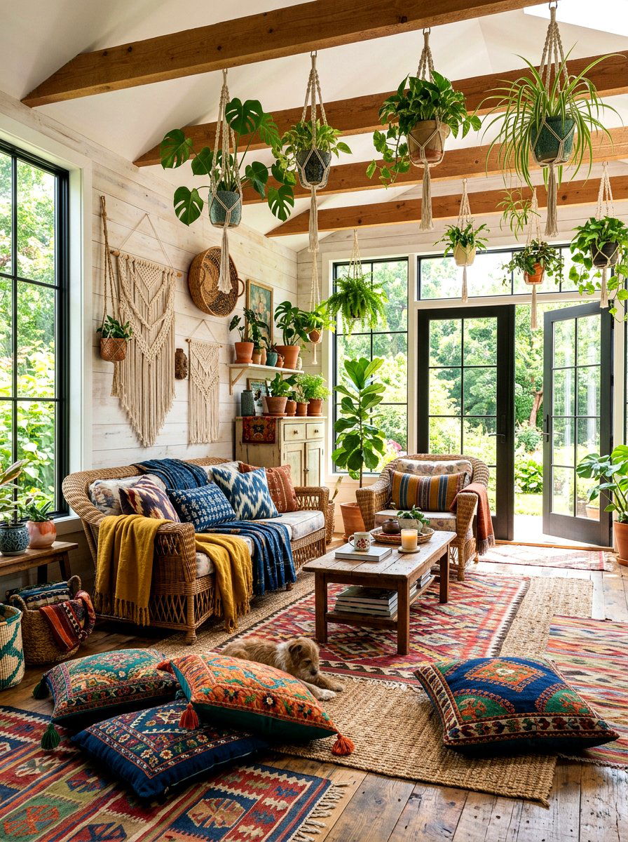 Bohemian Farmhouse Sunroom - 30 farmhouse sunroom ideas