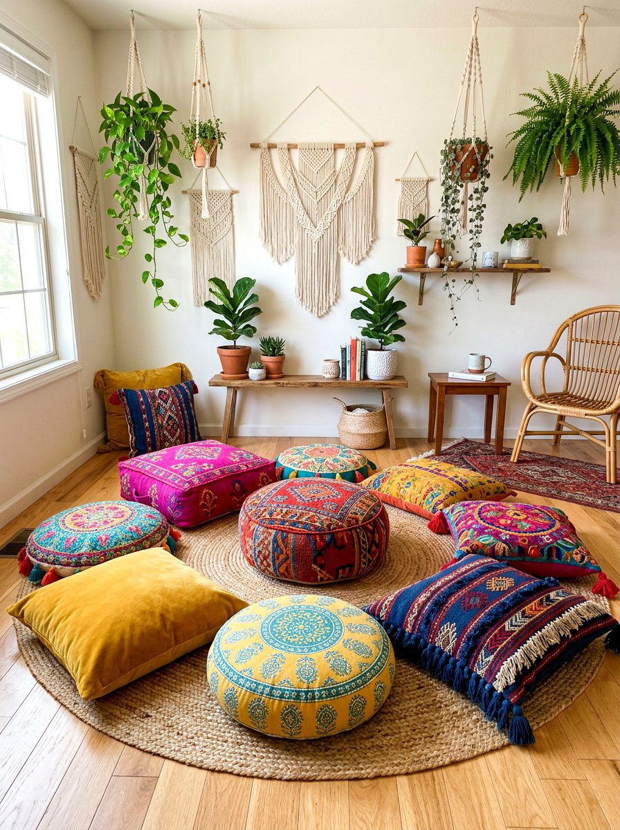 Bohemian Floor Cushion Circle - 30 conversation seating ideas