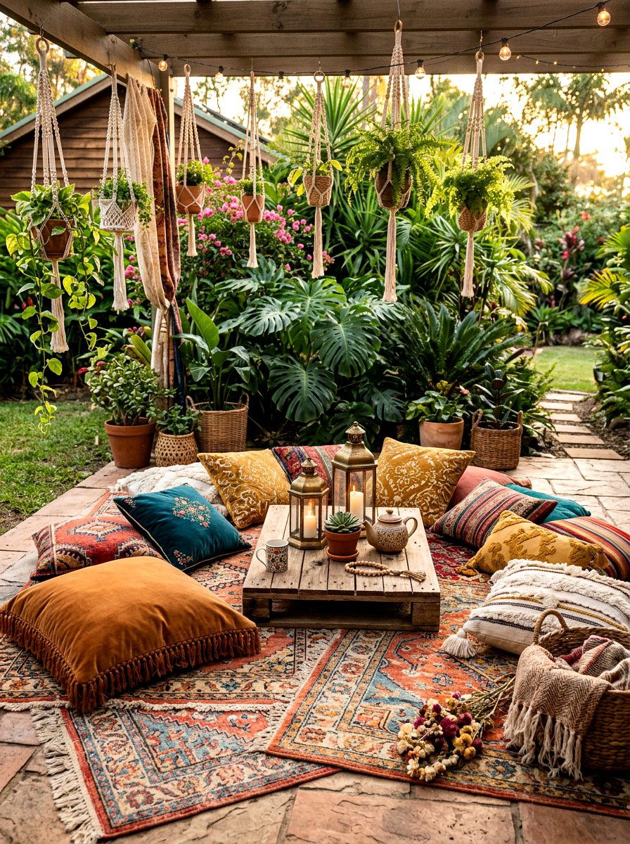 Bohemian Floor Cushions - 30 patio date night ideas