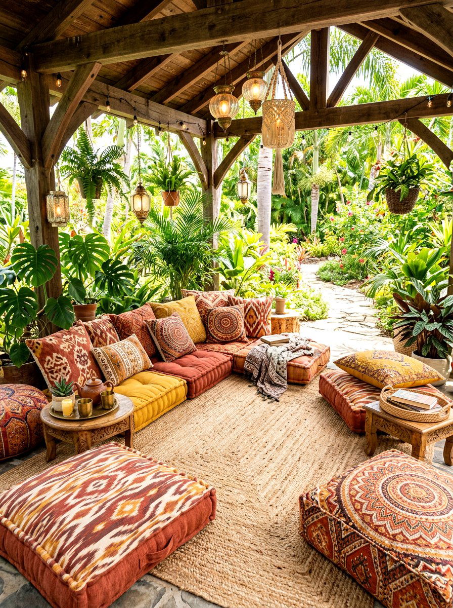 Bohemian Floor Cushions - 30 gazebo seating ideas