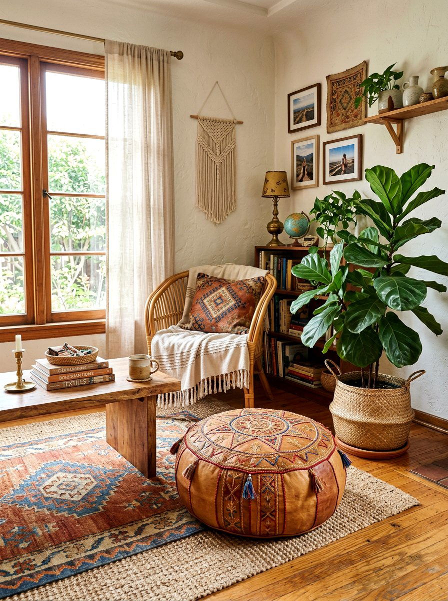 Bohemian Floor Pouf Ottoman - 30 ottoman styling ideas