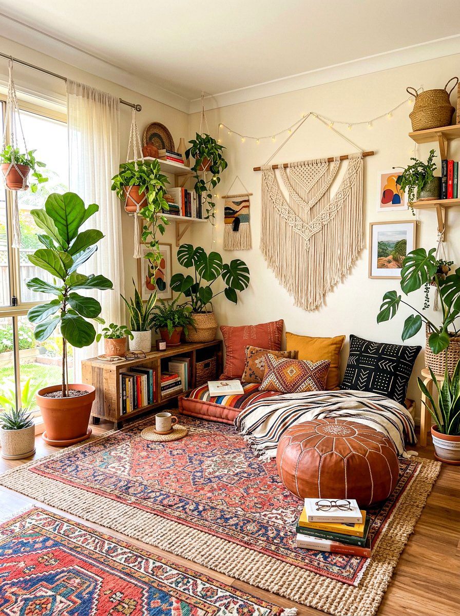 Bohemian Floor Reading Area - 30 reading corner ideas