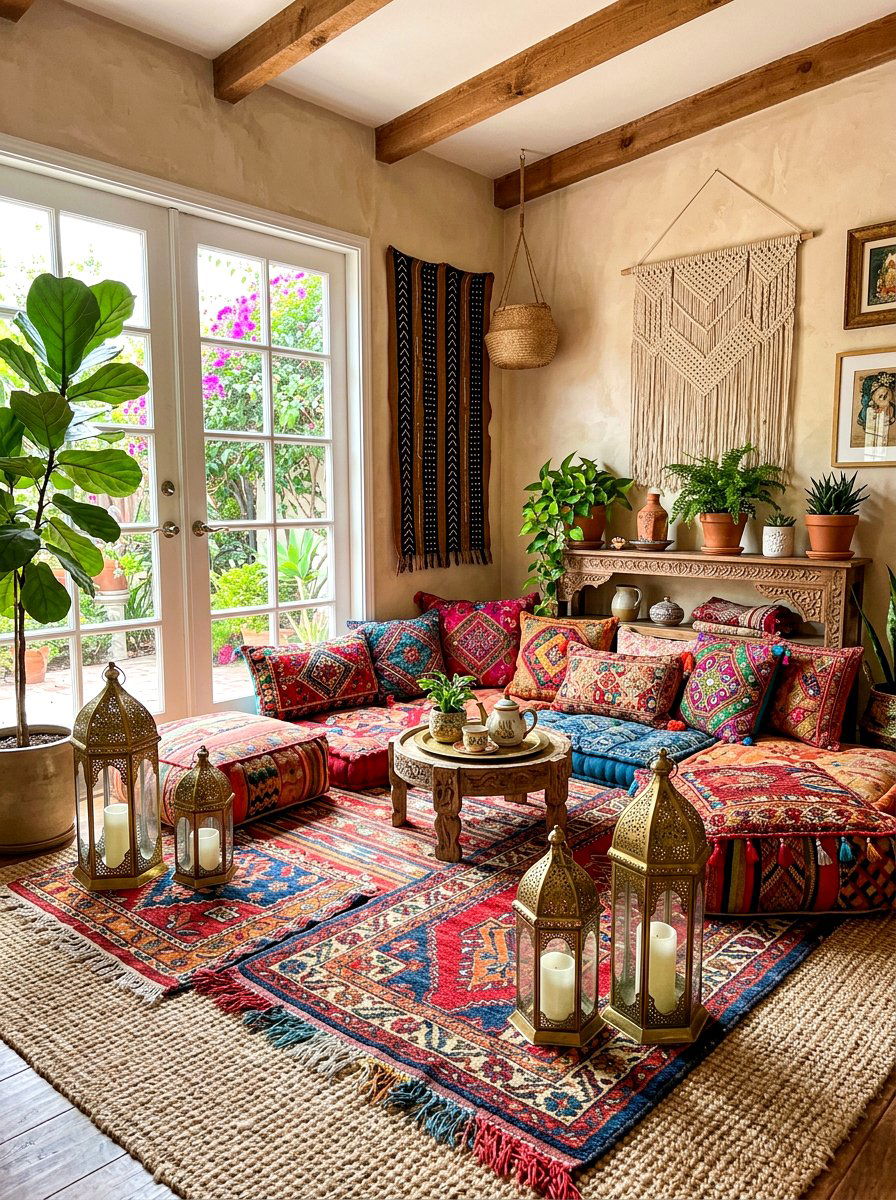 Bohemian Floor Seating - 30 sunroom seating ideas