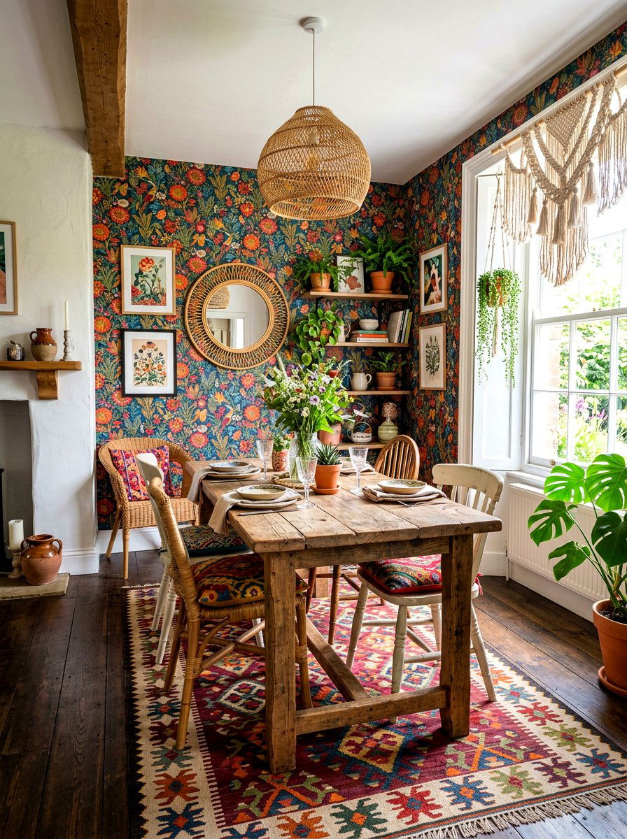 Bohemian Floral Wallpaper - 30 floral dining wallpaper ideas