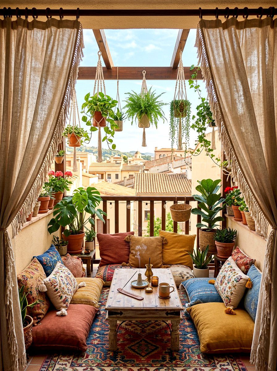 Bohemian Fringe Privacy Curtains - 30 balcony privacy curtain ideas aesthetic