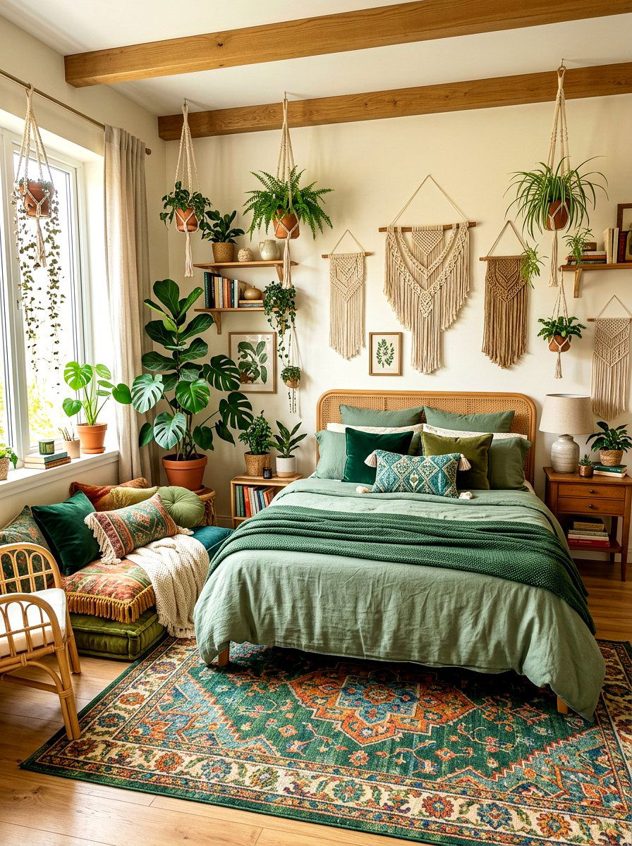 Bohemian Green Bedroom - 30 green bedroom ideas