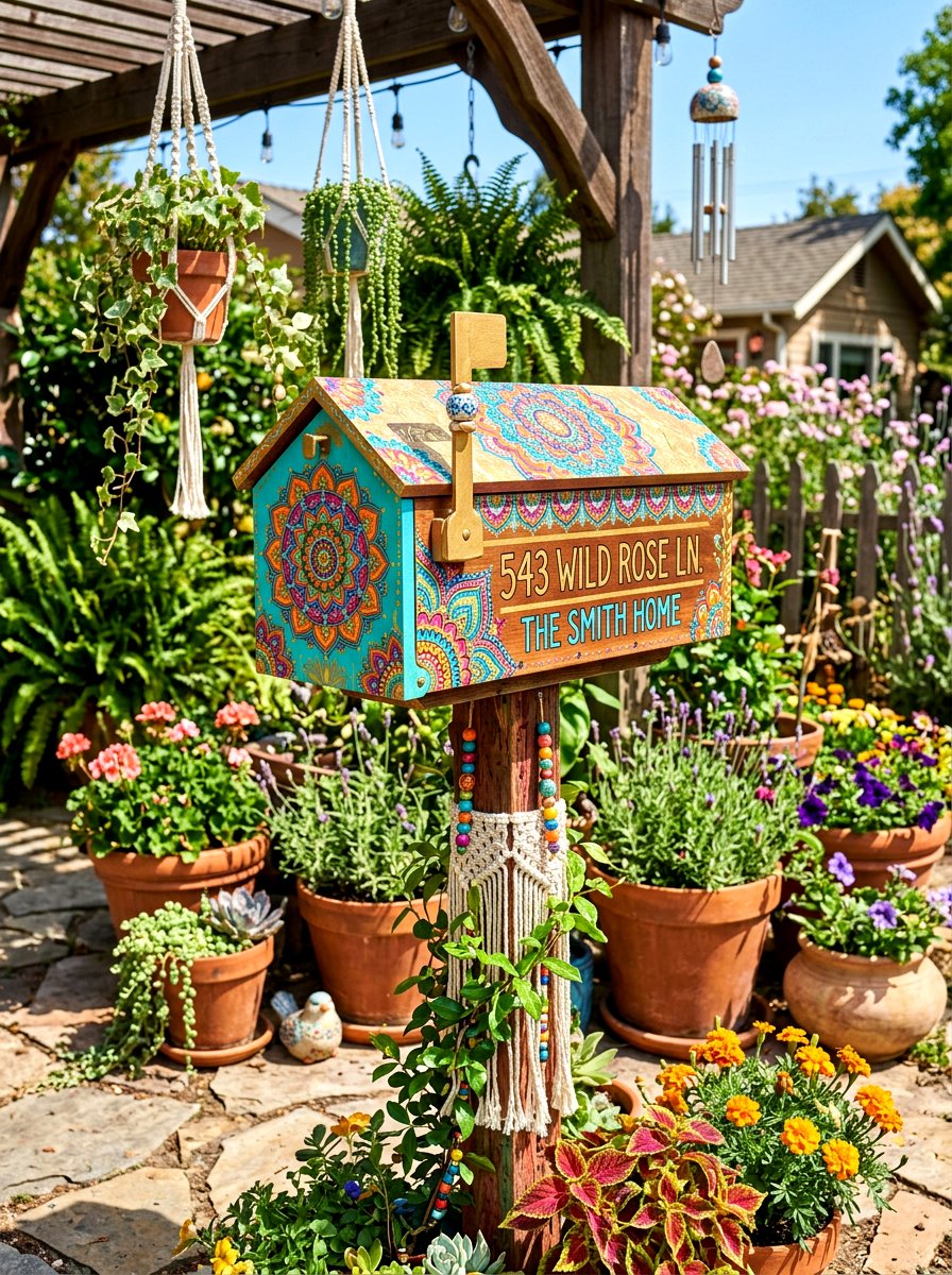 Bohemian Hand Painted Mailbox - 30 statement mailbox ideas aesthetic