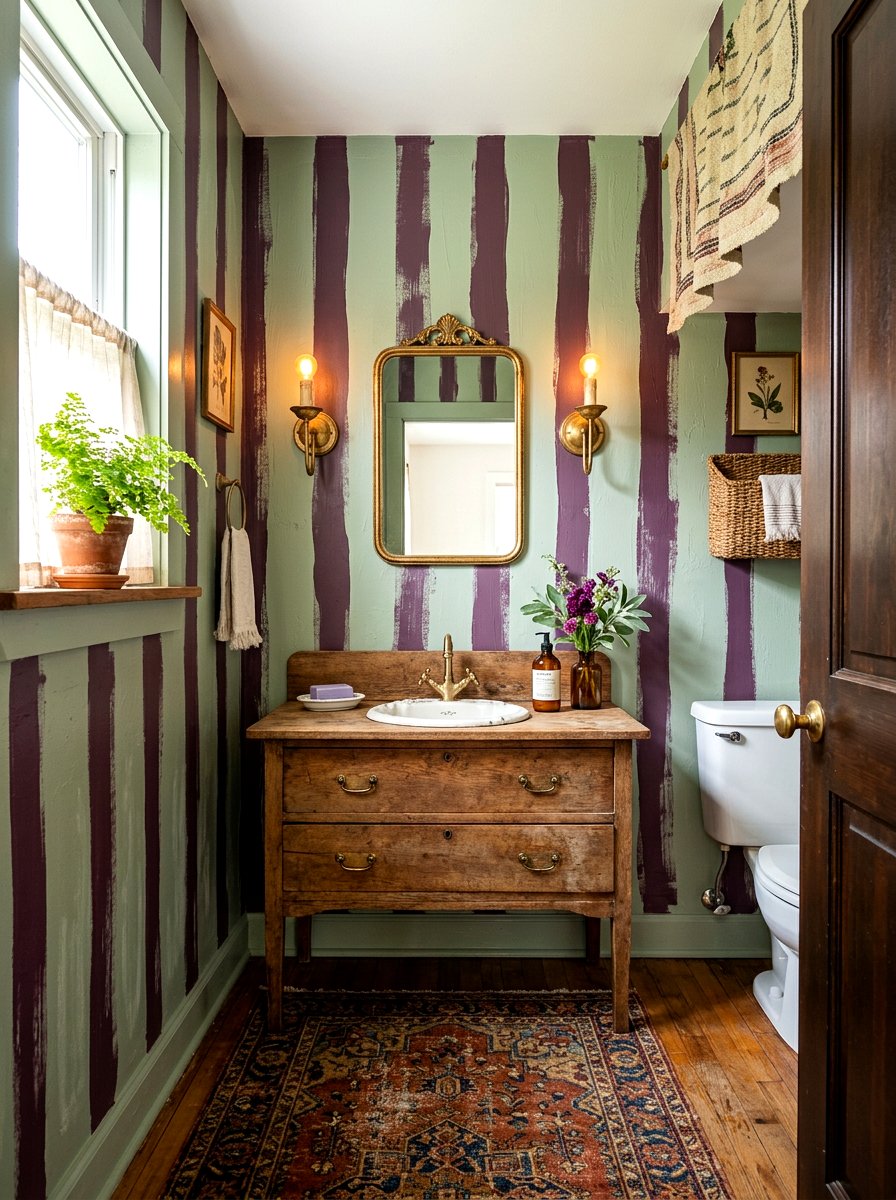 Bohemian Hand Painted Stripe Bath - 30 stripe powder bath ideas