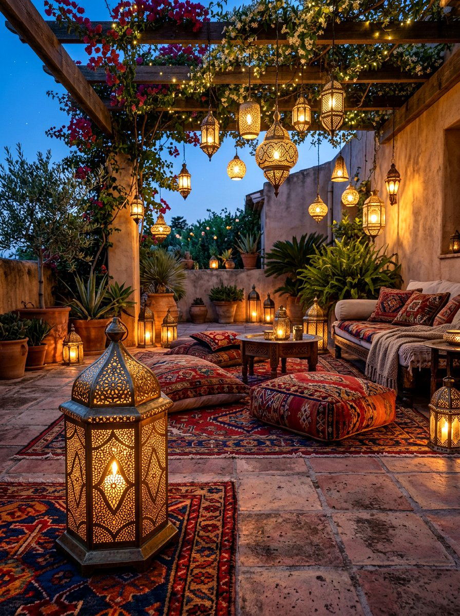 Bohemian Lantern Patio - 30 starlit patio ideas