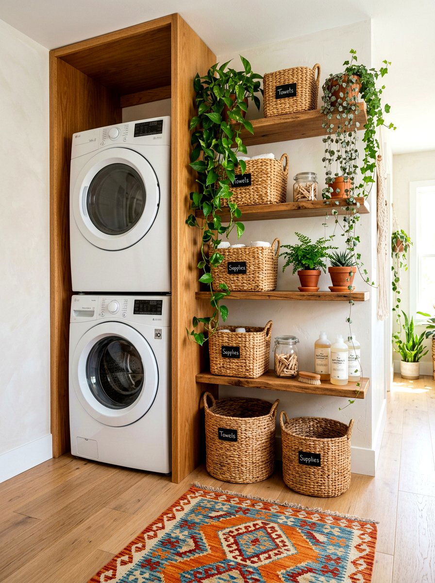Bohemian Laundry Closet - 30 stacked laundry closet ideas