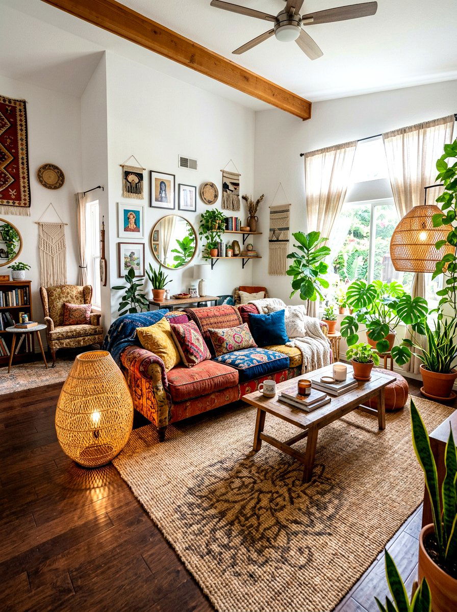 Bohemian Living Room - 30 lamp lit living room ideas