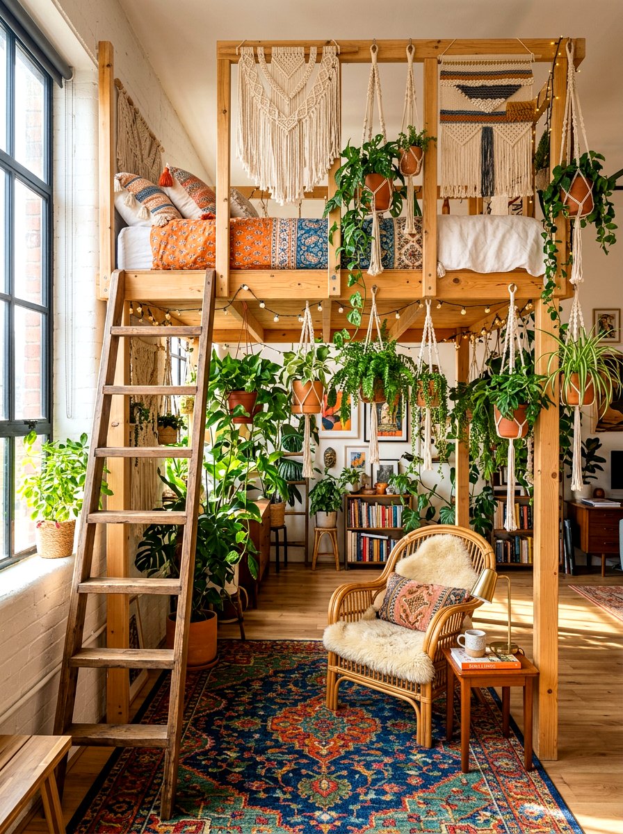 Bohemian Loft Bed - 30 loft bed studio apartment ideas