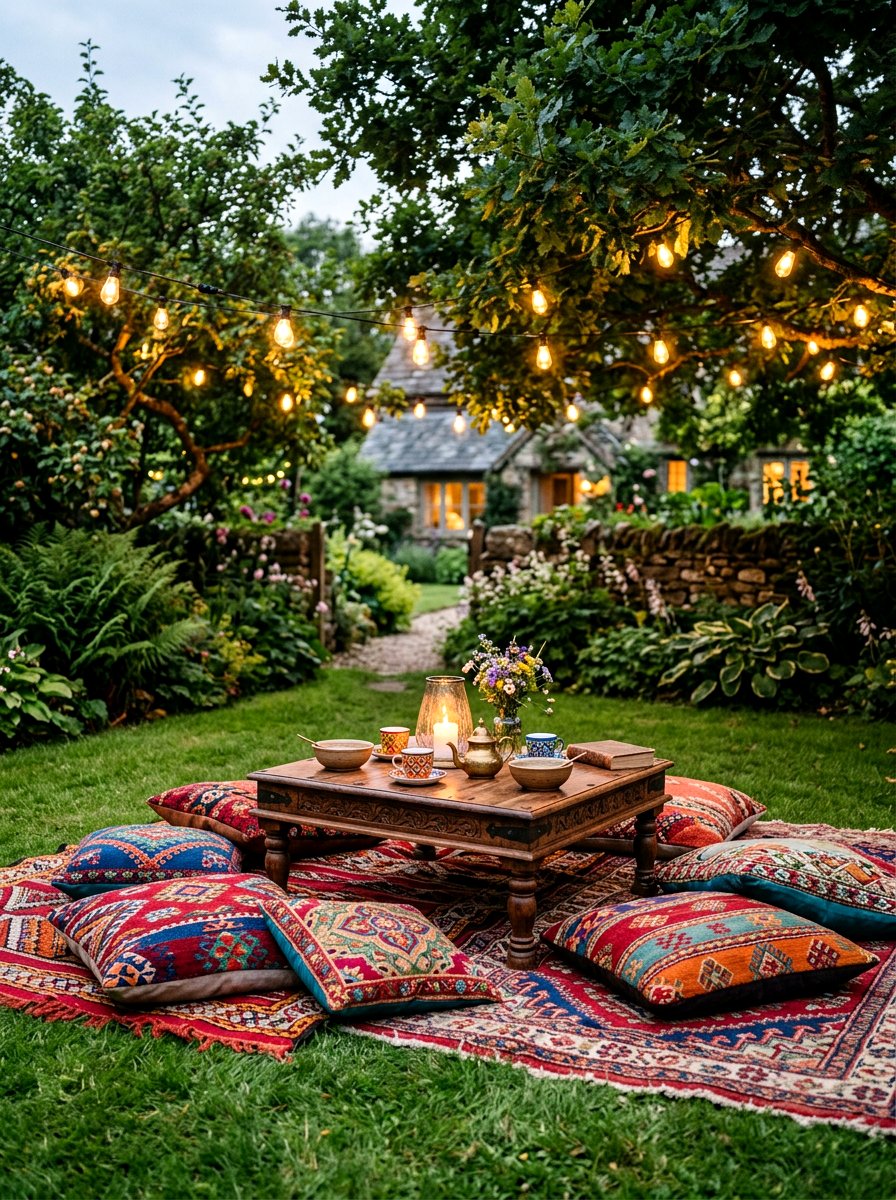 Bohemian Low Floor Table - 30 garden dinner table ideas