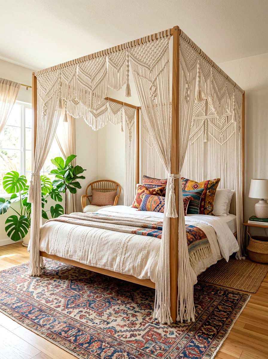 Bohemian Macrame Canopy Bed - 30 statement canopy bed bedroom ideas