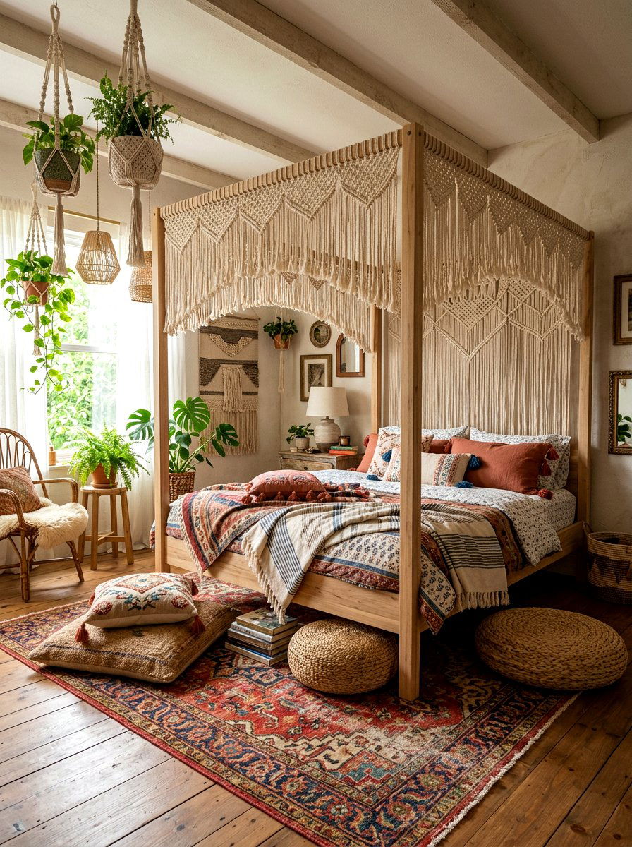 Bohemian Macrame Canopy Bed - 30 canopy bed ideas