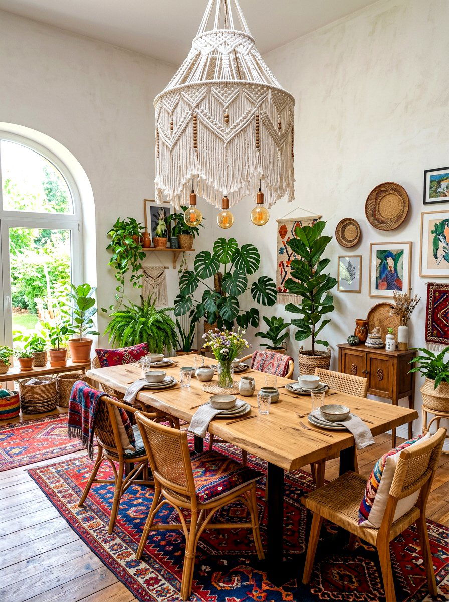 Bohemian Macrame Chandelier - 30 classic dining room chandelier ideas