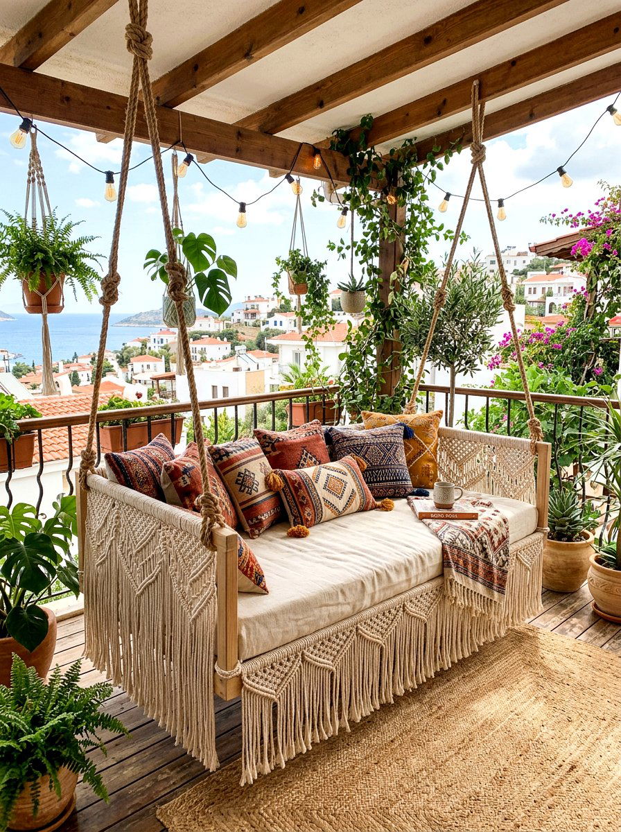 Bohemian Macrame Daybed - 30 hanging daybed ideas