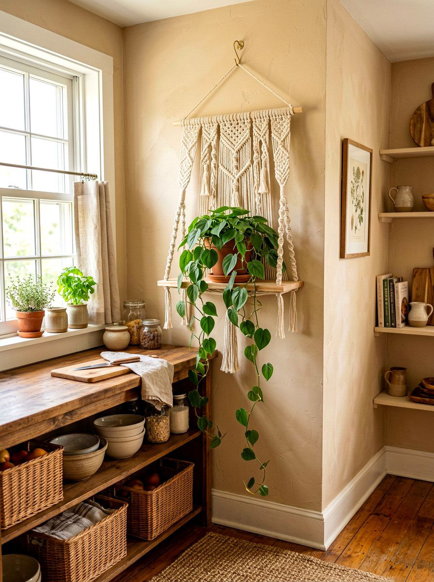 Bohemian Macrame Plant Shelf - 30 kitchen plant shelf ideas
