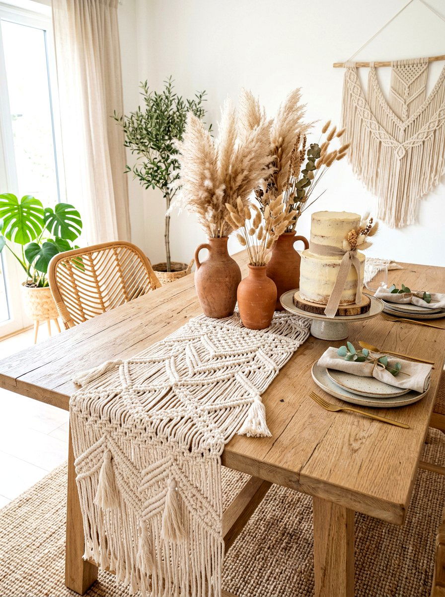 Bohemian Macrame Runner - 30 cake table decor ideas